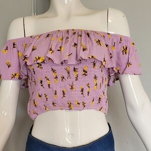 Francesca's Floral OTS Crop Top, BNWT, Size L